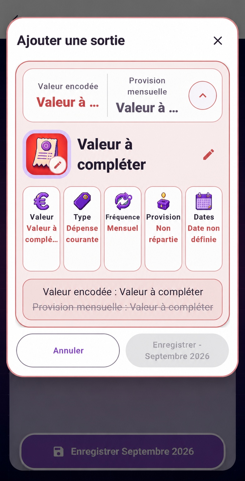 Fenêtre de configuration d’une sortie Purple Ledger