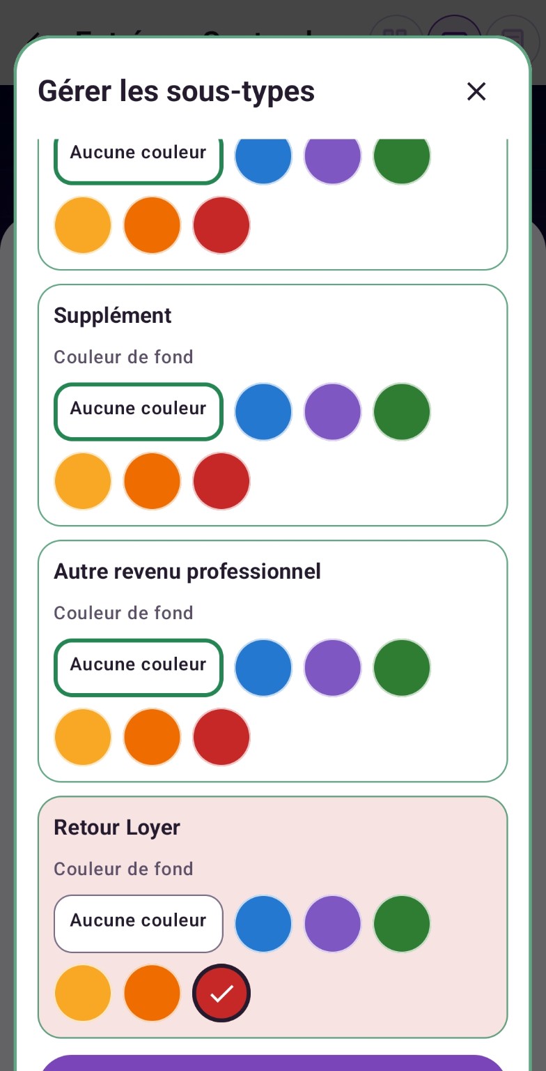 Choix d’une couleur pour un sous-type dans Purple Ledger