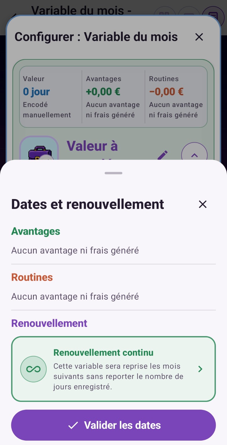 Option de renouvellement continu d’une variable